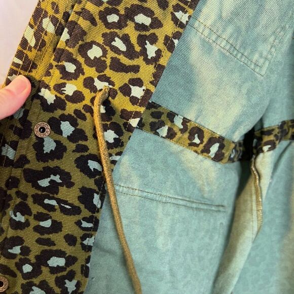 Forever 21 Animal Print Cheetah Utility Chore Jacket Green Sz Large Cinch Waist - Picture 11 of 11
